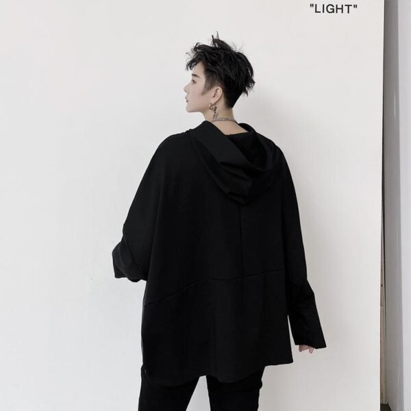 Bat Sleeve Jacket Men's Loose Jacket Dark Black Leather Pocket Pullover Hoodies