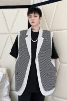 KK1631/P150 Lattice Stitching Contrast Color Fake Two-piece Vest