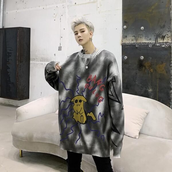 Kk1303p85 Autumn and Winter Pikachu Pattern Tie Dye Round Neck Men's Pullover Sweater