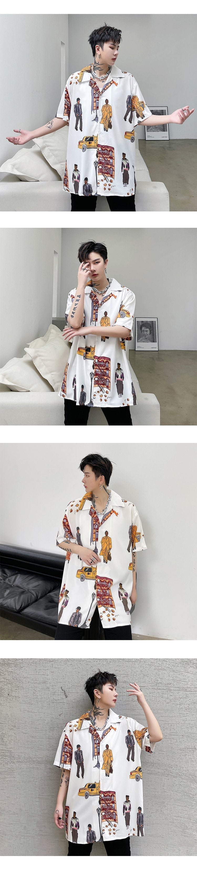 8062-P48 Neutral Print Loose Short Sleeve Shirt