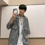 Houndstooth Shirt Shorts Two-piece Suit Men
