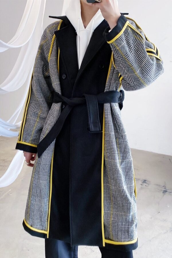 Retro Plaid Wool Coat Plaid Trench Coat Flannel Coat Checkered Jacket Double Breasted Coat