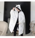 KK1300P210 Winter Contrast Color Double-hat Design Men's Loose Mid-length Cotton Coat