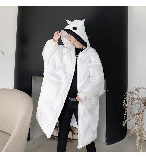 KK1300P210 Winter Contrast Color Double-hat Design Men's Loose Mid-length Cotton Coat
