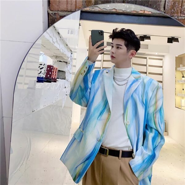 Retro Chinese Fashion Tie Dye Printing Casual Suit Autumn Blazers