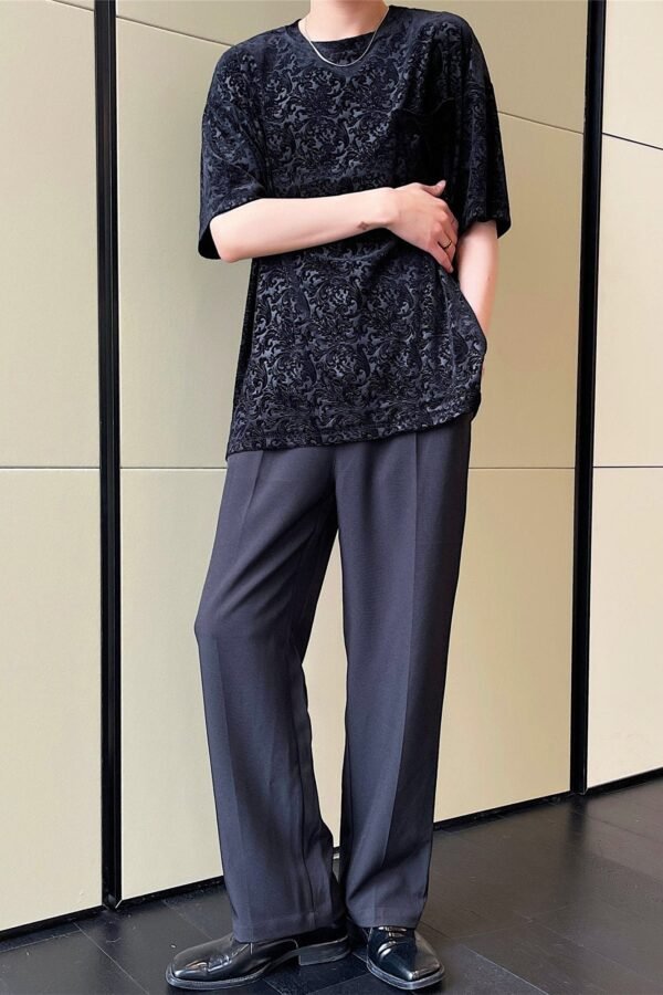 A452--6133--P55 P55 New Velvet Jacquard Round Neck T-shirt In Summer