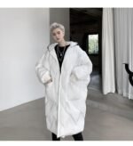 KK1300P210 Winter Contrast Color Double-hat Design Men's Loose Mid-length Cotton Coat