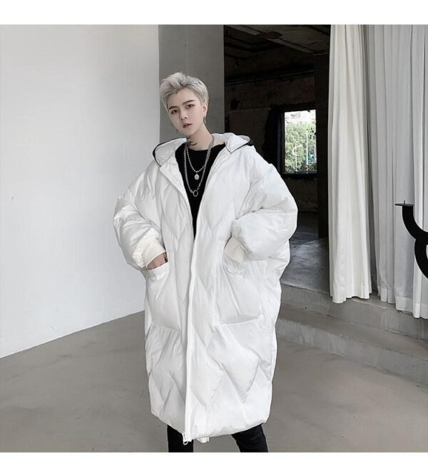 KK1300P210 Winter Contrast Color Double-hat Design Men's Loose Mid-length Cotton Coat