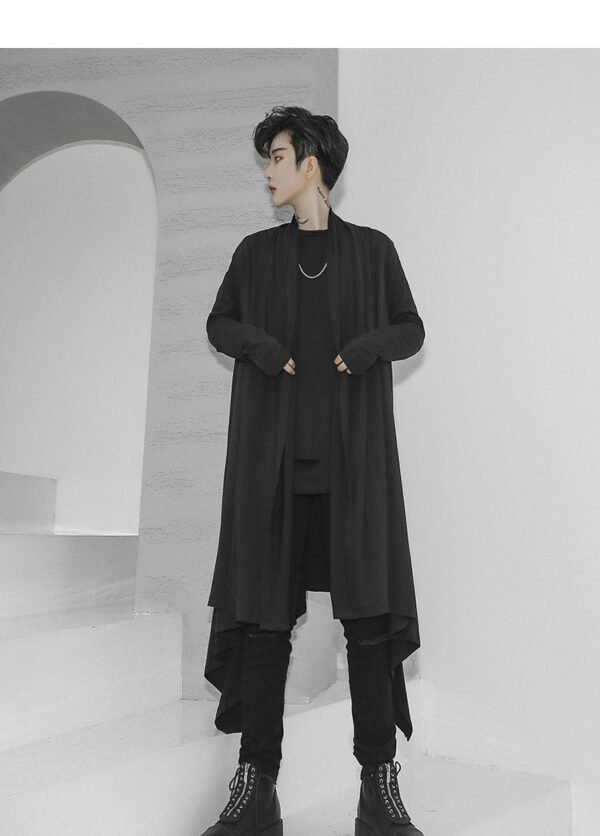 Fashion Long Shawl Loose Cardigan Mens See Through Cardigan Black Cardigan