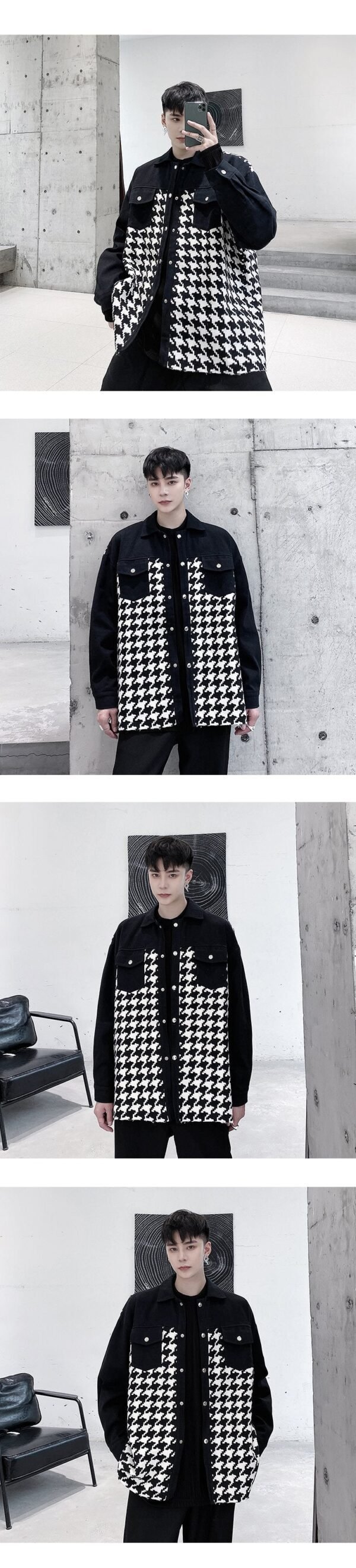 P115 Fashionable Plaid Panel Personalized Raw Edge Cutting Design Fashionable Jacket