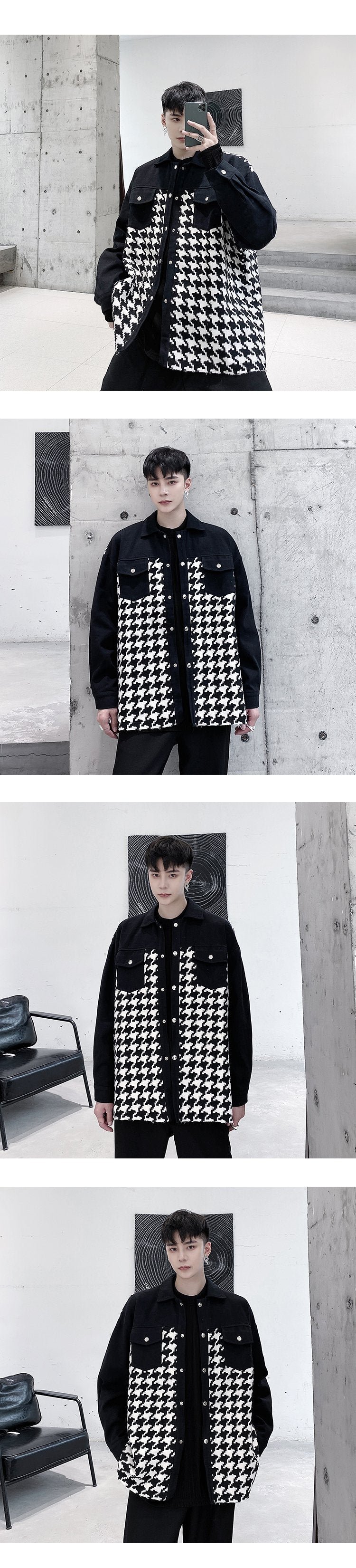 P115 Fashionable Plaid Panel Personalized Raw Edge Cutting Design Fashionable Jacket