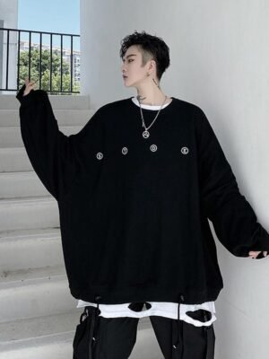 D565p95 Dark Hand A Beautiful Letter Embroidered Loose Sweater