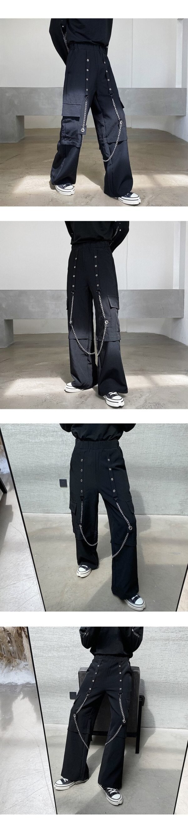 Trendy Outfits Loose Wide Leg Stereo Pocket Overalls Mens Goth Pants Chain Baggy Pants