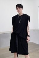 KK1612/P110 Pure Color Shoulder Pad Vest Shorts Set