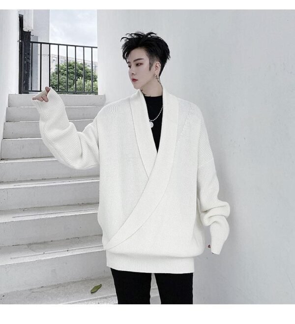 KK1520 Solid Color Lapel Drop Shoulder Men's Loose Pullover Thick Sweater