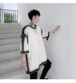KK1411/P65 Stroke Pattern Print Loose Short Sleeve T-Shirt
