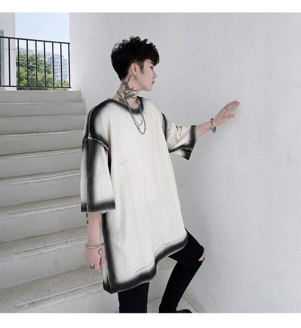 KK1411/P65 Stroke Pattern Print Loose Short Sleeve T-Shirt