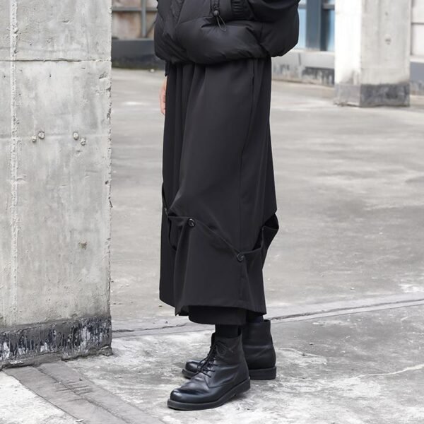 X090P95 Original Design Dark Black Mountain Yoji Style Loose Double Wide-leg Cropped Culottes