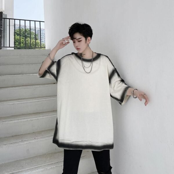 KK1411/P65 Stroke Pattern Print Loose Short Sleeve T-Shirt