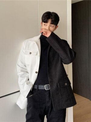 P135 Thick Color Matching Suit Jacket Men