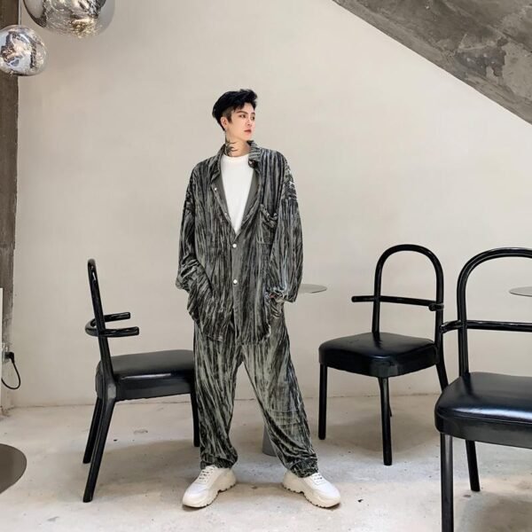 Street Fashion Velvet Suit Green Velvet Pant Suit Mens