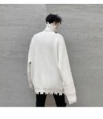 KK1570/P95 Winter Solid Color Hole High Neck Stitch Design Loose Thick Sweater