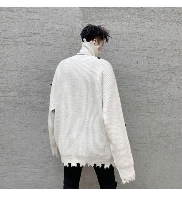 KK1570/P95 Winter Solid Color Hole High Neck Stitch Design Loose Thick Sweater