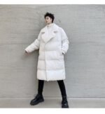 KK1572/P190 Winter Solid Color Dark Button Large Lapel Long Cotton Jacket