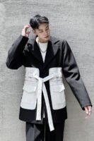 P140 Design Dark Minority Contrast Pocket Suit for Men