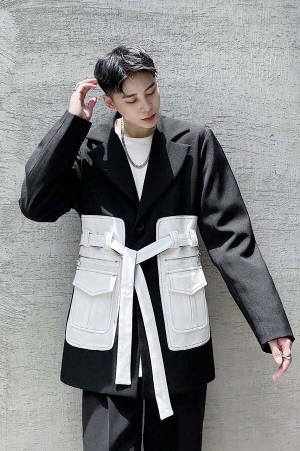 P140 Design Dark Minority Contrast Pocket Suit for Men