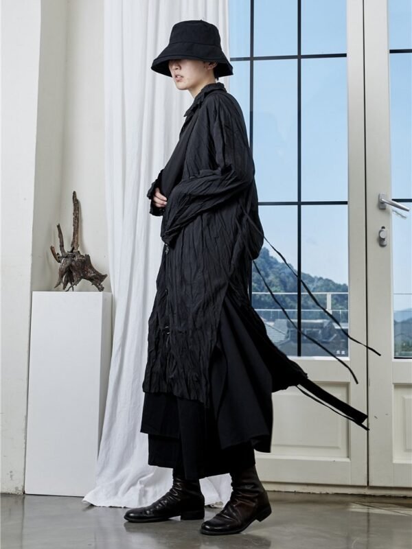 Niche Yoji Yamamoto Dark Design Sense Pleated Strap Long Shirt Jacket