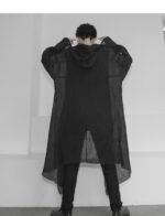 Fashion Gothic Cardigan Men's Long Loose Black Cardigan Chiffon Cardigan With Hooded