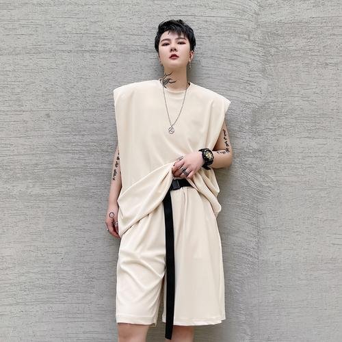 KK1612/P110 Pure Color Shoulder Pad Vest Shorts Set