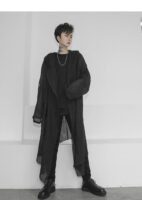 Fashion Gothic Cardigan Men's Long Loose Black Cardigan Chiffon Cardigan With Hooded