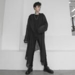 Fashion Gothic Cardigan Men's Long Loose Black Cardigan Chiffon Cardigan With Hooded