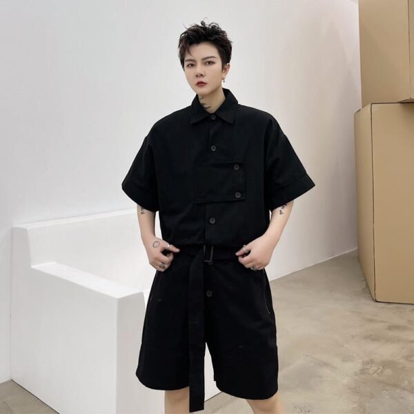 B251A-TT87-P130 Dark Black Korean Men's Overalls Jumpsuit