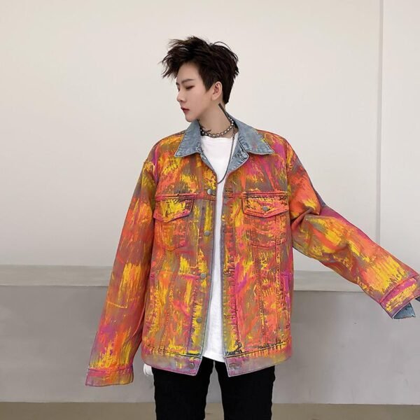 8041-P115 Street Personality Splash Paint Denim Jacket