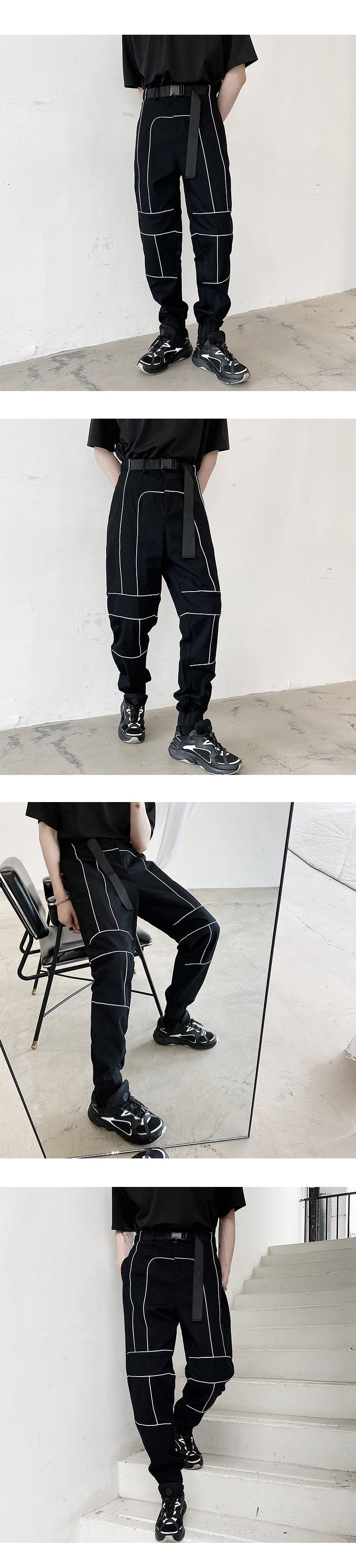 A261-9952-P75 Original Reflective Personality Design Function Wind Belt Bundle Casual Trend Trousers