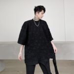 KK1624/P75 Asymmetrical Loose T-shirt with Crumpled Fabric Hem
