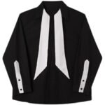 3835-P80 Dark Original Personality Bow Tie Contrast Stitching Design Long-sleeved Shirt