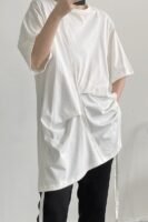 YM83 P45 Asymmetrical Round Neck Casual Solid Color T-shirt