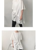 YM83 P45 Asymmetrical Round Neck Casual Solid Color T-shirt