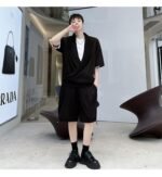 KK1614/P125 Solid Color Crumpled Lapel Shorts Suit