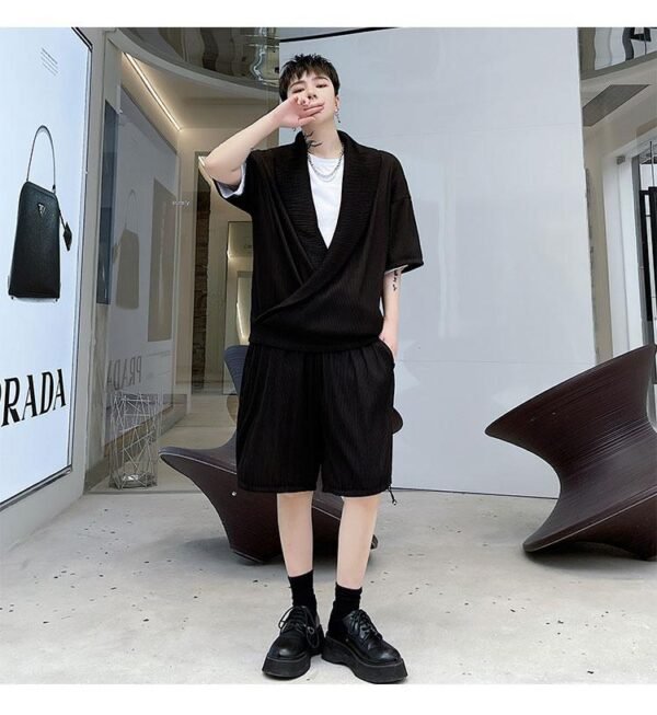KK1614/P125 Solid Color Crumpled Lapel Shorts Suit