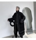 KK1308P235 Winter Style Splicing Small Fragrance Fabric Stand-up Collar Men's Mid-length Cotton Jacket