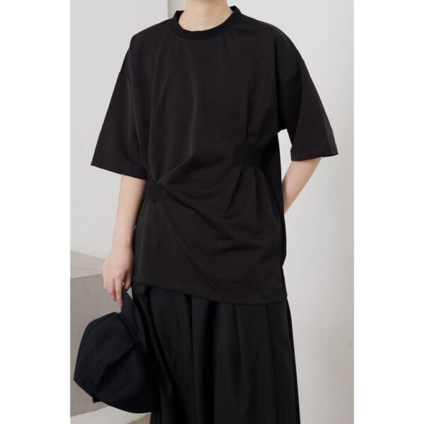 SUNYVONNE-21SS Japanese Niche Yoji Yamamoto Dark Black Pleated Stitching Pleated Short-sleeved Top T-shirt