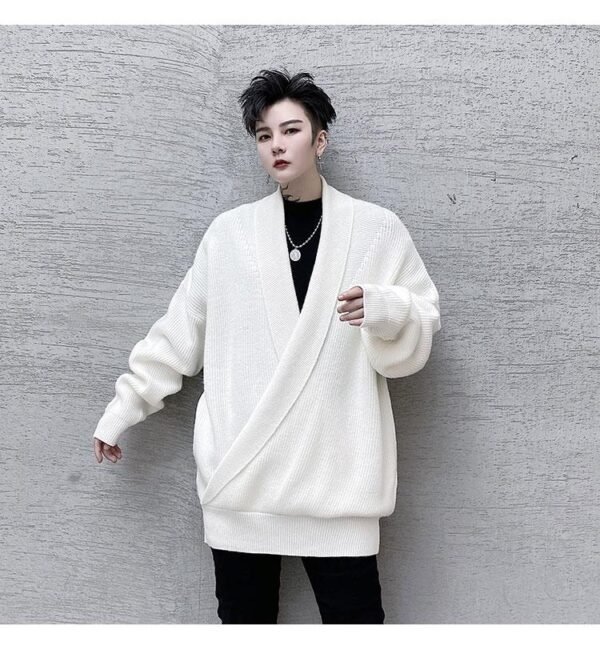 KK1520 Solid Color Lapel Drop Shoulder Men's Loose Pullover Thick Sweater