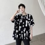 KK1686/P75 Geometric Pattern Drop Shoulder Raglan Sleeve Round Neck T-shirt