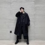 KK1284 Collar Dark Upper and Lower Fabric Large Pocket Men's Long Windshield Jacket