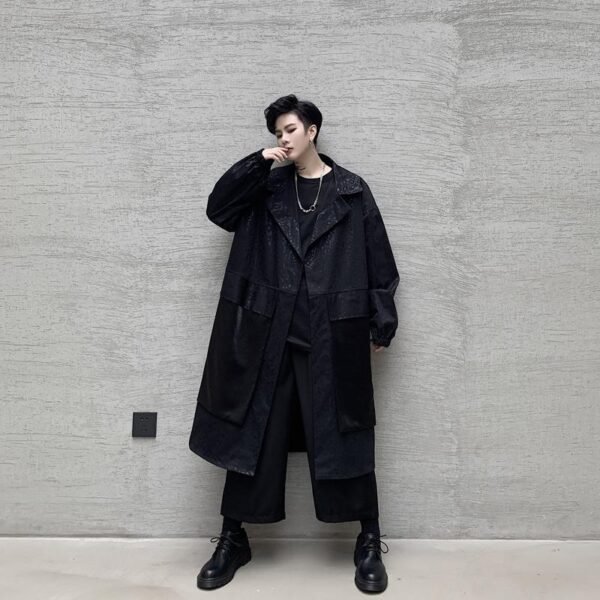 KK1284 Collar Dark Upper and Lower Fabric Large Pocket Men's Long Windshield Jacket